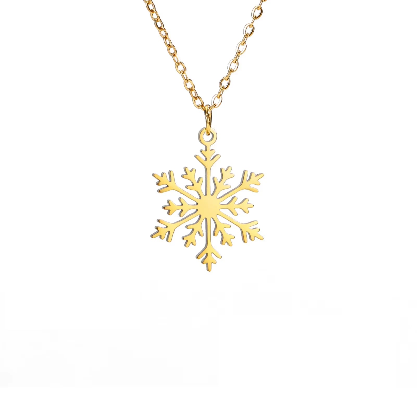 Custom Trendy Christmas Gift Stainless Steel 18k Gold Plated Snowflake Pendant Necklace with Link Chain