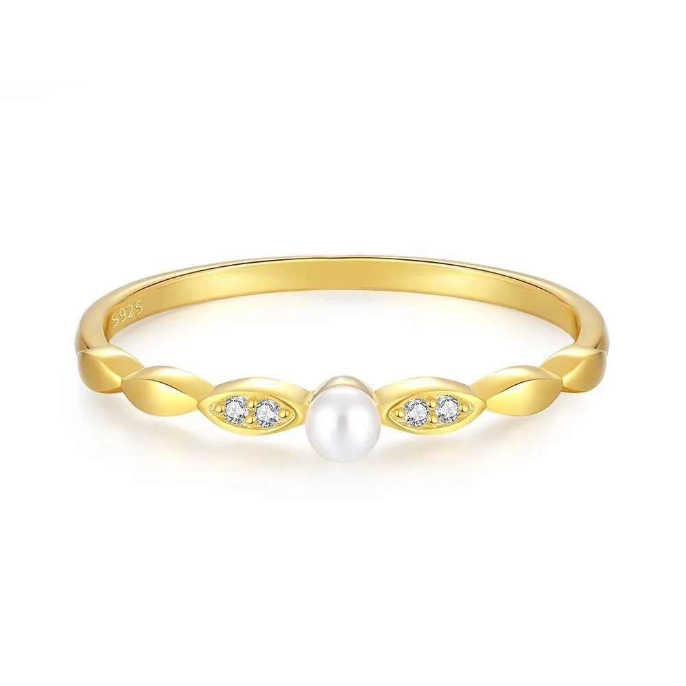 Hot New 925 Sterling Silver Minimalist Stack Mossanite Diamond Pearl Ring Custom Weddings Engagements Pearl Ring