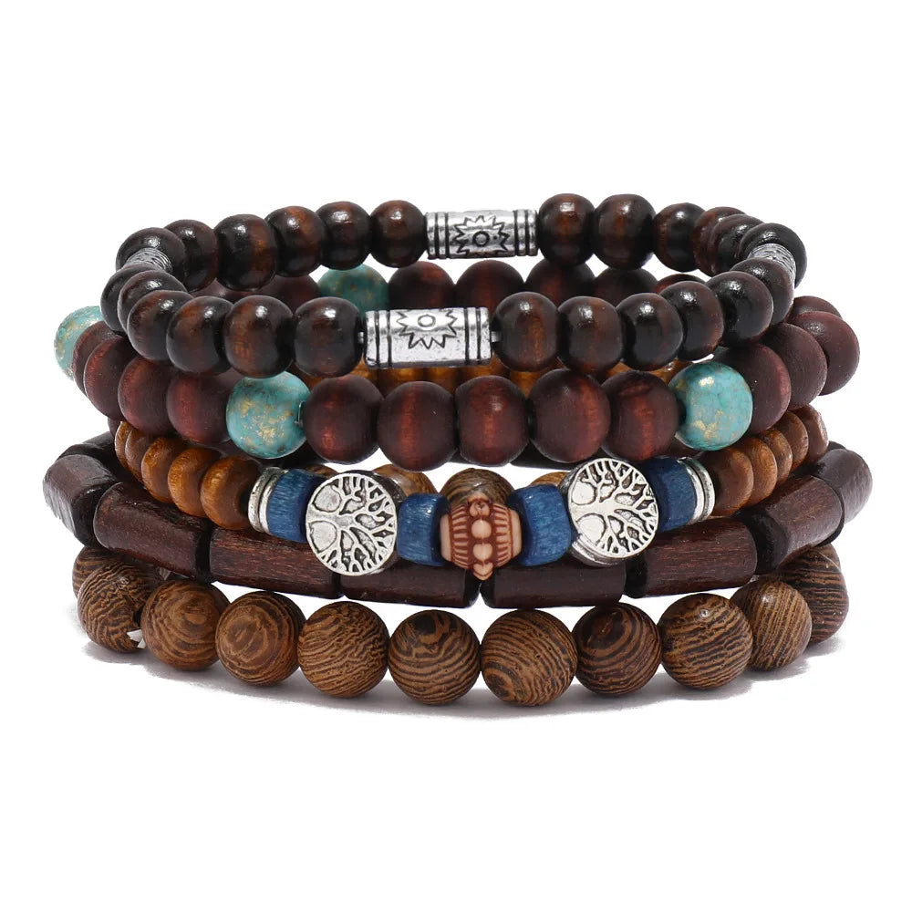 Fenyi Wholesale Jewelry 5 Pieces Bohemian Multi-layer Elastic Wood Beads Retro Simple Fine Beaded Bracelets for Women