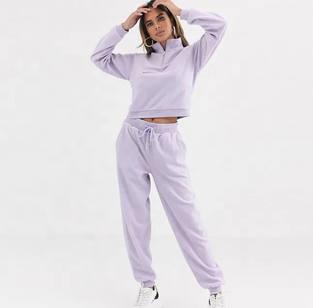 Custom Women's Tracksuits 100% Cotton Fleece Baggy Style Casual Jogging Suit Pullover Oversized Hoodie Sweatpants Tracksuit