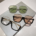 2025 Vintage Alloy Frame Anti Blue Light Computer Glasses UV400 Double Bridge Square Sunglasses for Women