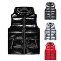 Custom Men's Winter Outdoor Sleeveless  Shiny PU Leather Bubble Gilet Clothing Hoodie Puffer Vest for Men