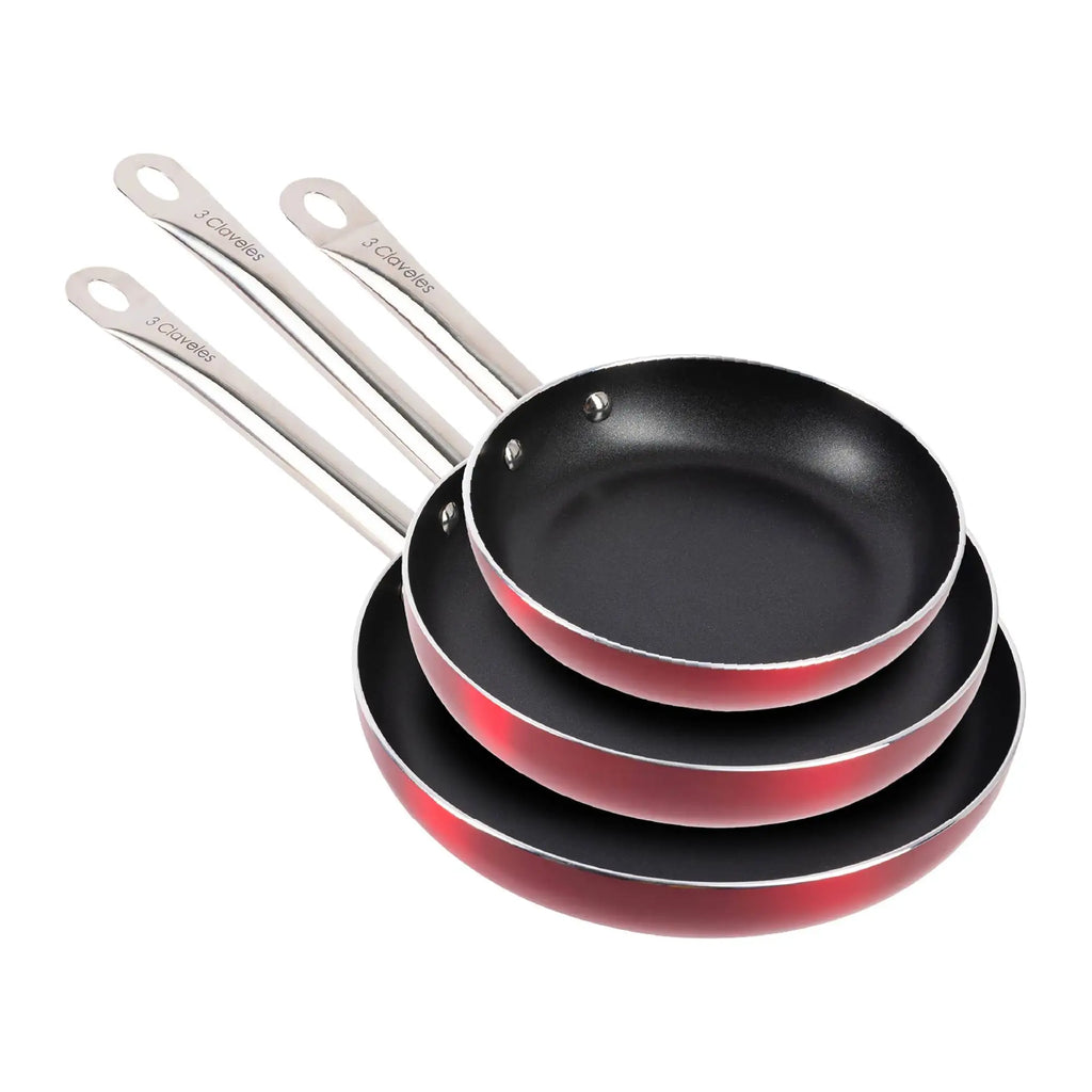 Set of 3 frying pans 202428cm in pressed aluminum and non-stick coating 3Claveles