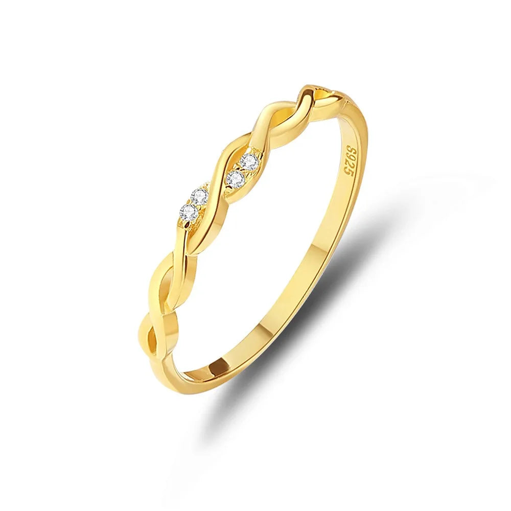 925  Sterling Silver Jewelry Popular Style Custom 18k Gold Wave Braided Shape Minimalist Cubic Mossanite Wedding Rings