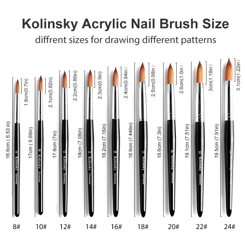 Wholesale Kolinsky Acrylic Nail Brush Size 8-24 Private Label Nail Art Brush for Gel Building