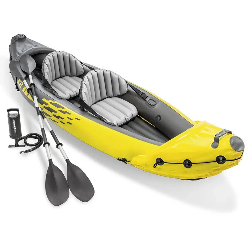 Solar Marine 2 Person Tandem Folding PVC Inflatable Fishing Kayak Includes Aluminum Paddles Pump and Air Mat Floor