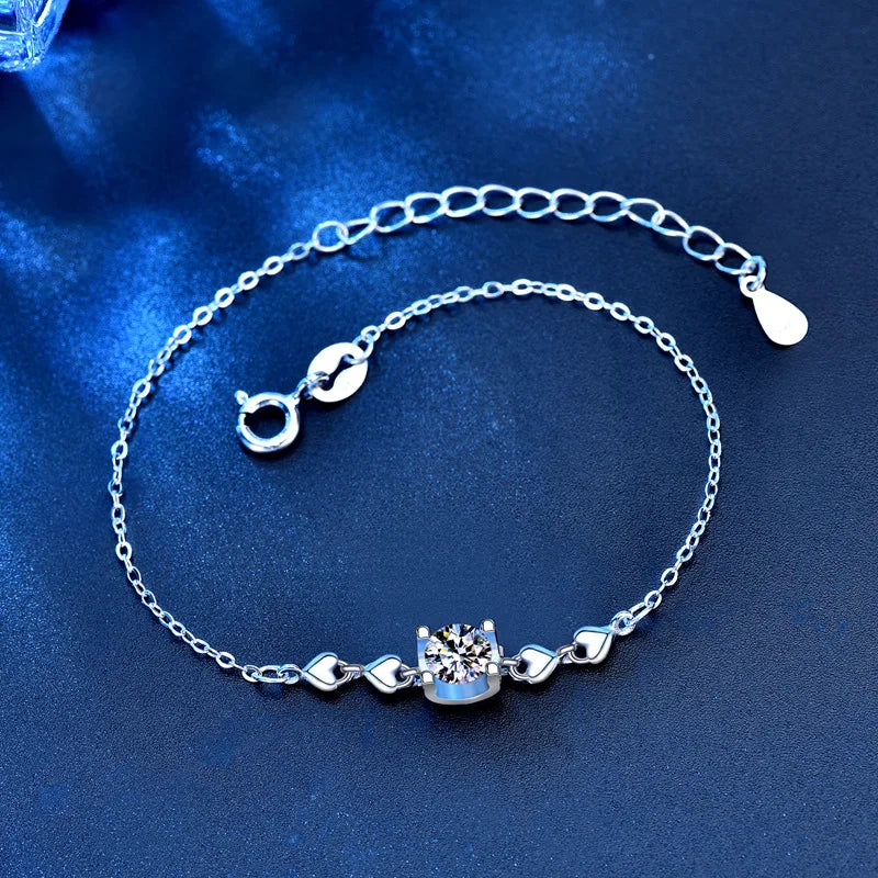 XRZ008 Korean Fashion Luxury Classic 925 Sterling Silver Fine Jewelry 0.5 Carat Moissanite Bracelet for Women Party Wedding
