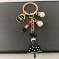 Luxury Lipstick Rhinestone Keychain Crystal Keyring Fashion Pearl Skirt Girly Mini Bag Key Chain Women Car Handbags Charms Gift