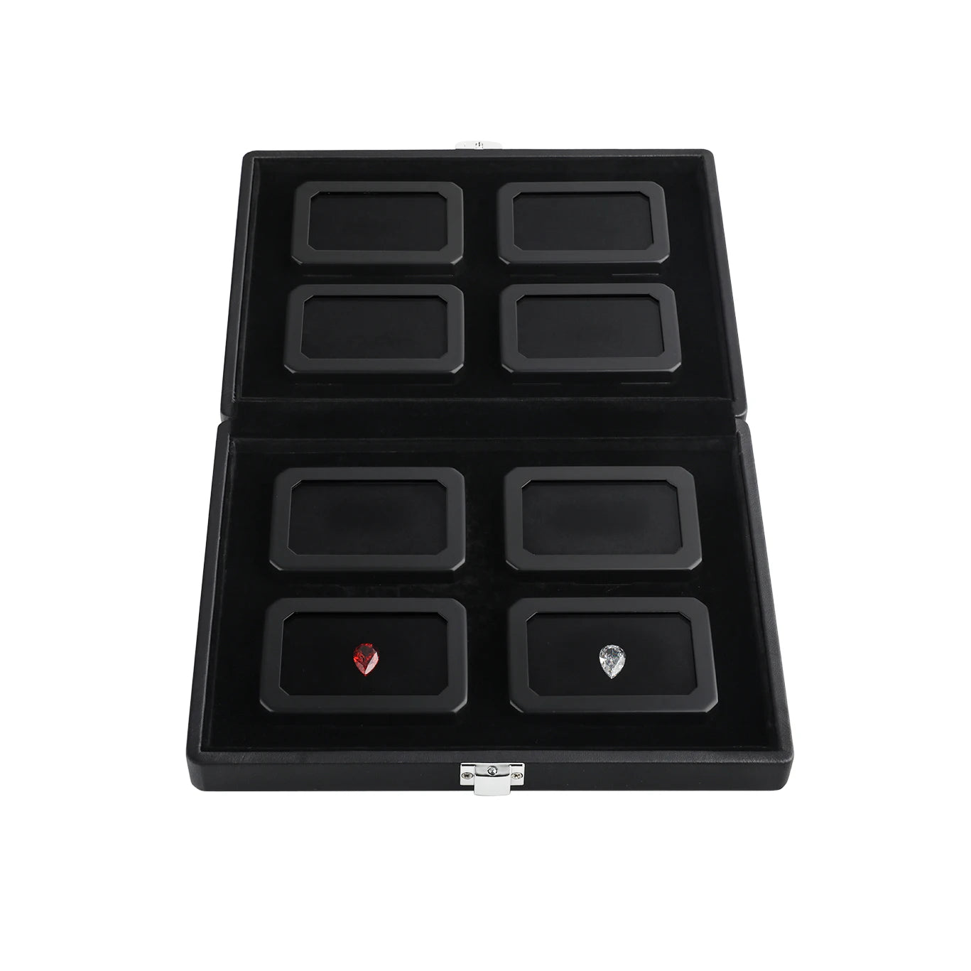High-End Diamond Display Solution 8 Secure Metal Boxes in a Lockable PU Leather and Wooden Carry Case