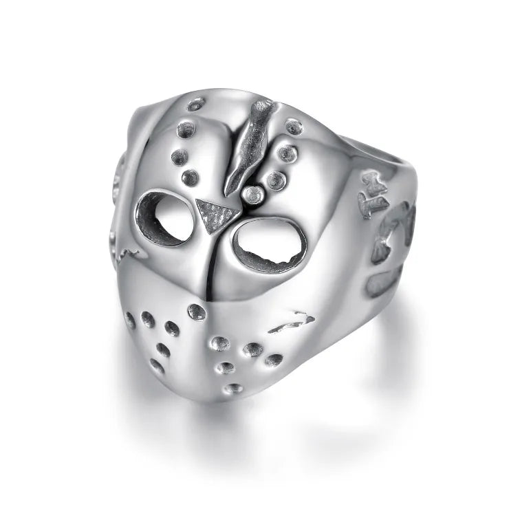 Low MOQ Classic Princess Cut Jewelry Tarnish Free Unisex Women's Biker Stainless Steel Skull Silver Punk Mask Ring