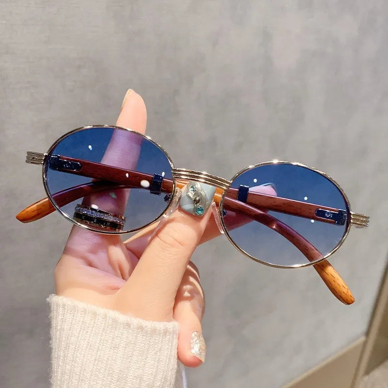 Custom Logo Wholesale 2025 Vintage Men Women Oval Punk Sun Glasses UV400 Round Wood Grain Sunglasses Men Women