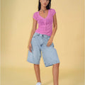 Women's European & American Cross-Border Supply Regular Fit Breathable Casual Vintage Denim Capris-7/8 Length Mid Waist