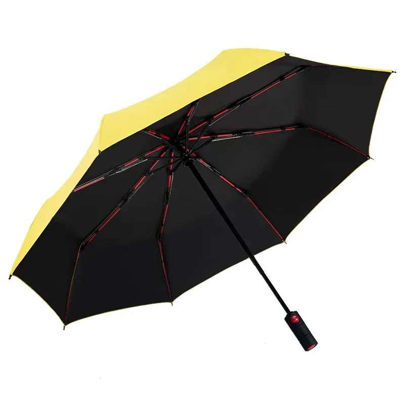 Wholesale Windproof UV Protection Automatic Red Fiberglass Ribs 23 Inches Three Folding Umbrella with Logo