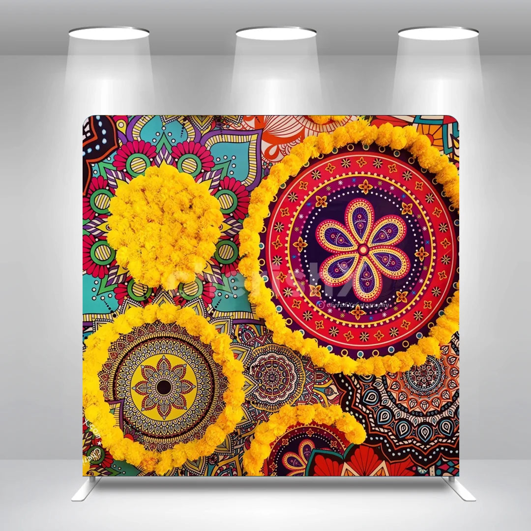 Mandala 8x8ft 10x8ft 10x10ft 20x8ft Birthday Straight Pillow Case Photo Booth Backdrop Cover