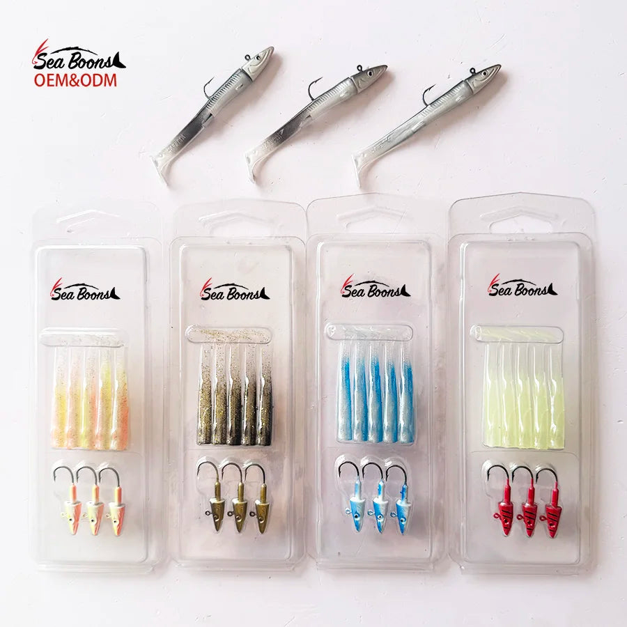 New 80mm 5.7g Three Head Five tails Soft Bait Set Luminous Swimbait Simulated Jigging Lure for Ocean Fishing Lure Bait