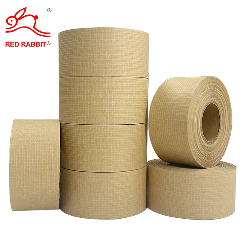 Eco Friendly Custom Logo Printed Biodegradable Grid Reinforced Kraft Paper Tape Kraft Paper Gummed Tape Packing Tape