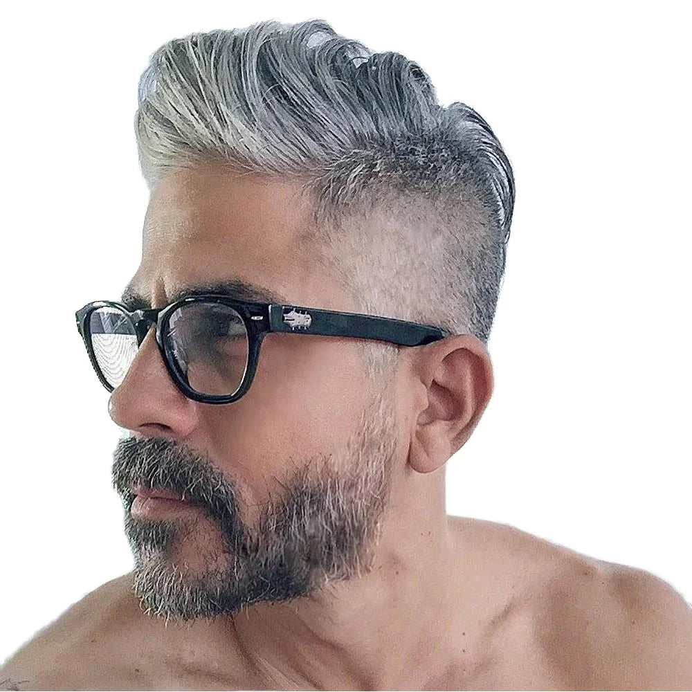 Undetectable Indian Human Remy Hair Toupee Thin Skin Hair System Hair for Men 65% Grey Hair for Hair Prosthesis