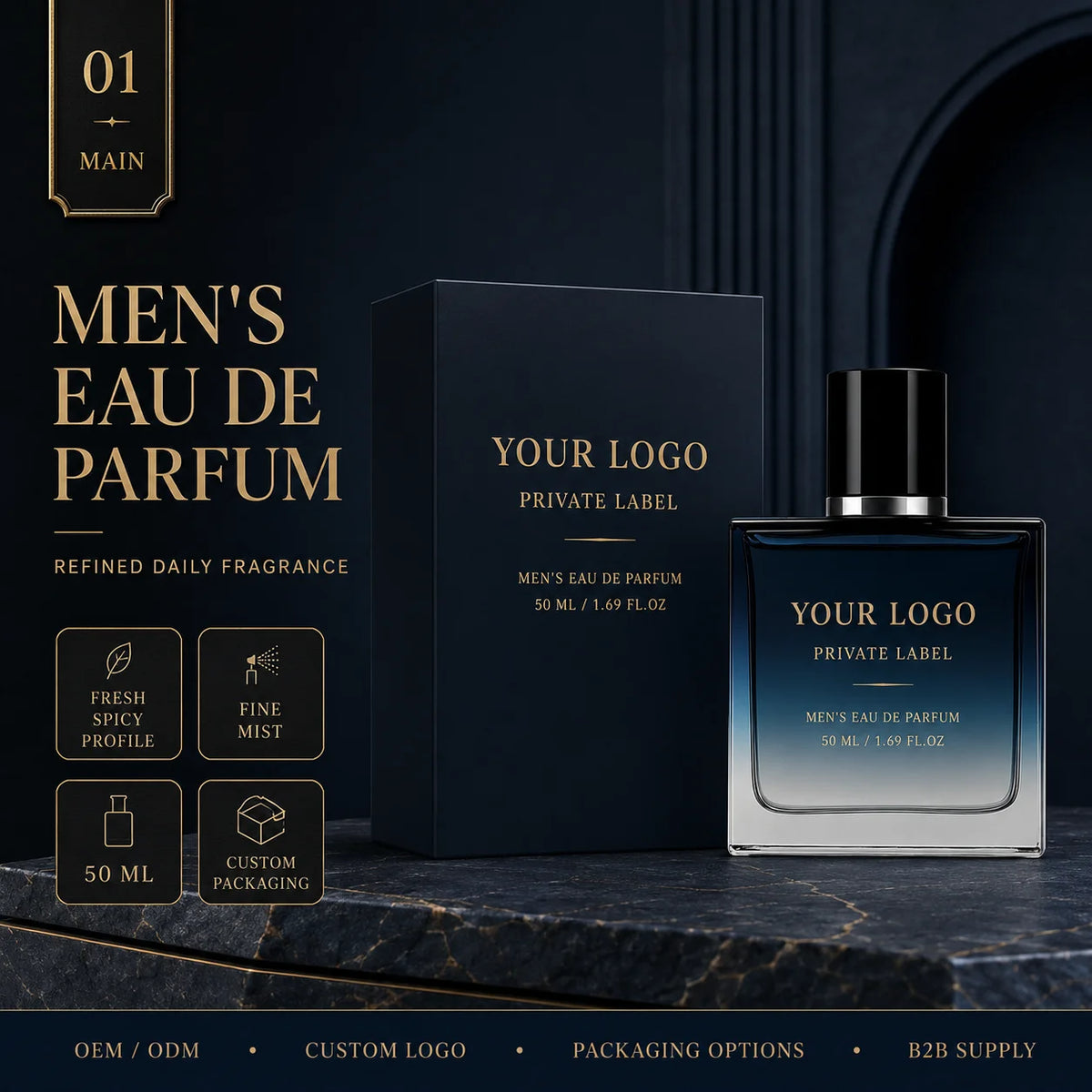 50ml Men's Eau De Parfum Tangerine Pepper Eucalyptus Aromatic Cologne Private Label OEM MegaBDM