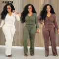 PASUXI Women's Custom Knit Sweater Set High Quality Heavyweight V-Neck Sweatshirt Wide Leg Pants Casual Style Button Decoration