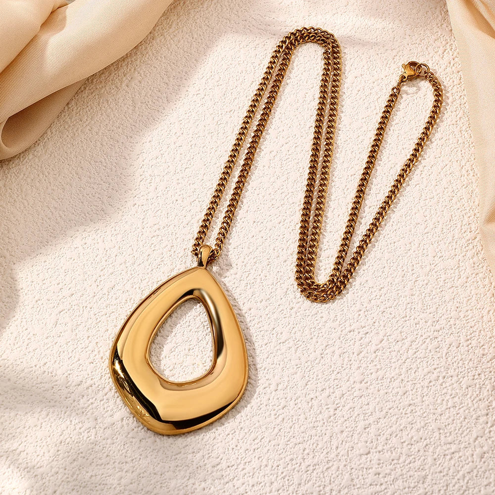 2025 Stainless Steel Necklace Hollow Circle Pendant Fashion Layering Necklace Sweater Chain Chic Jewelry Trendy Non Fading Neck