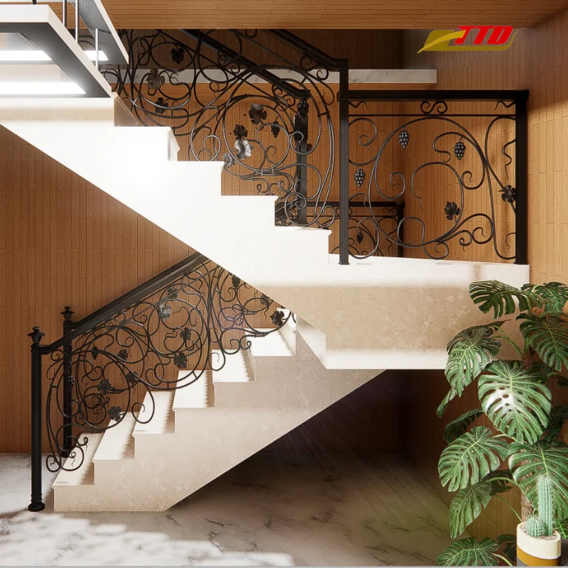 Elegant Modern Wrought Iron Stair Railings for Villa Homes Combining Safety Artistic Detailing and Timeless Beauty