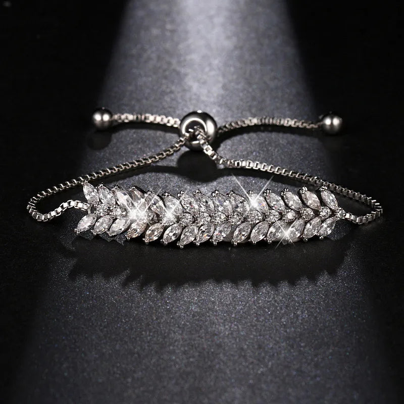 MOQ 2pcs Wholesale Cubic Zirconia Crystal Wedding Slide Pull Adjustable Rhinestone Bracelet