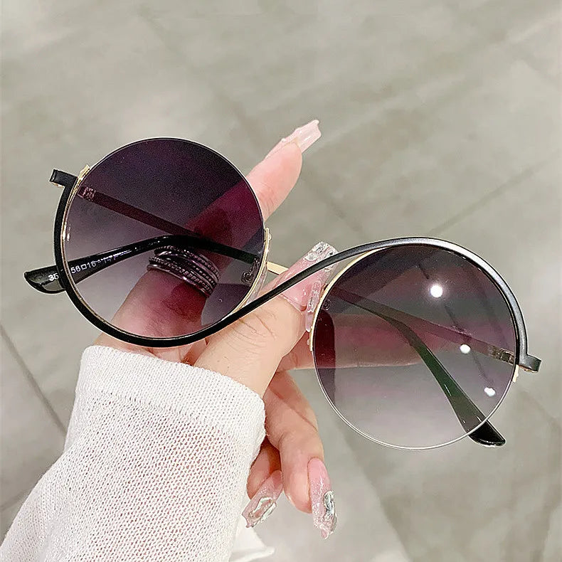 Logo Custom 2026 Fashion Anti Blue Light Glasses UV400 Half Frame Metal Round Sunglasses for Women