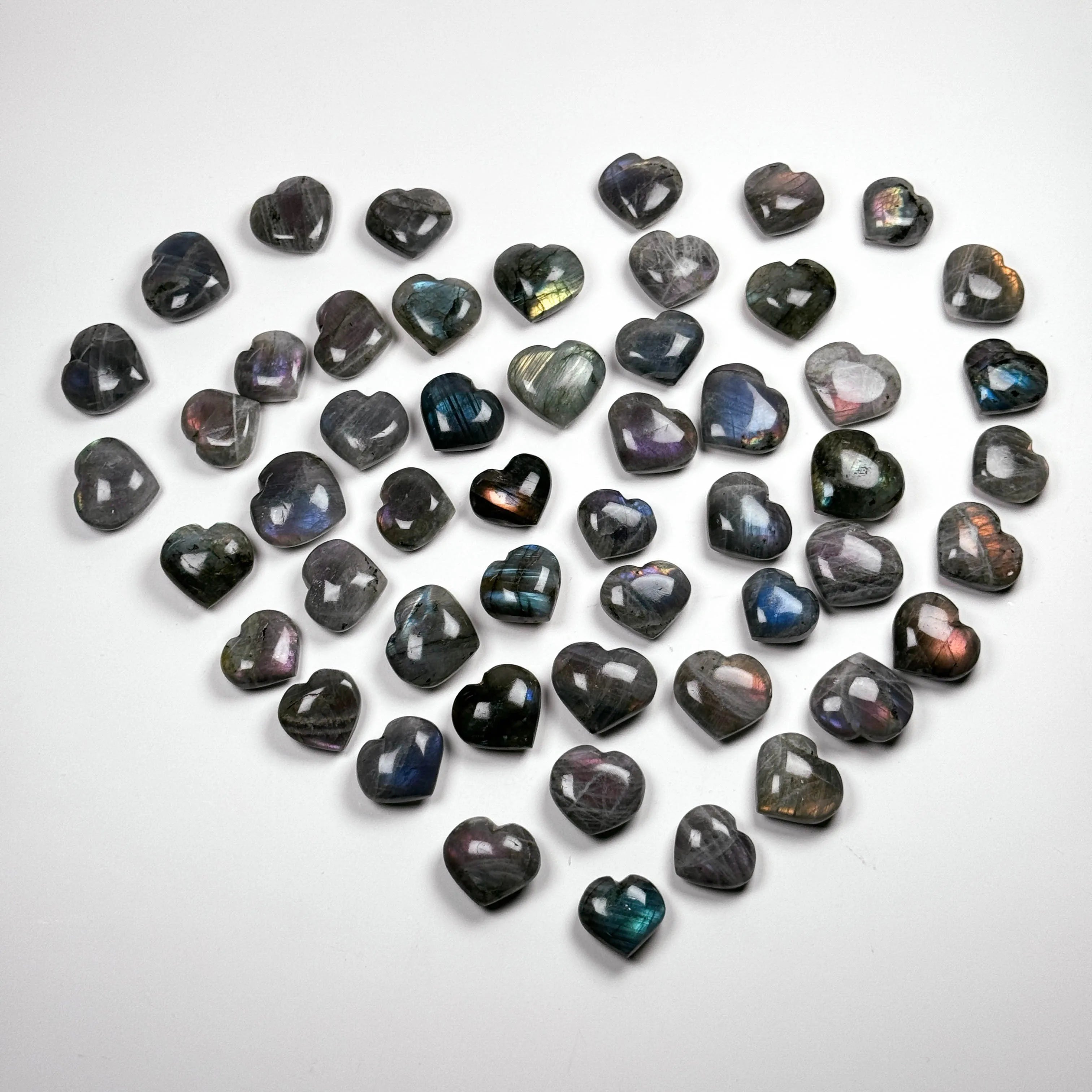 Cute Mini Heart Shaped Labradorite Palm Stone Worry Reiki Crystal Polished Pocket Palm Stone