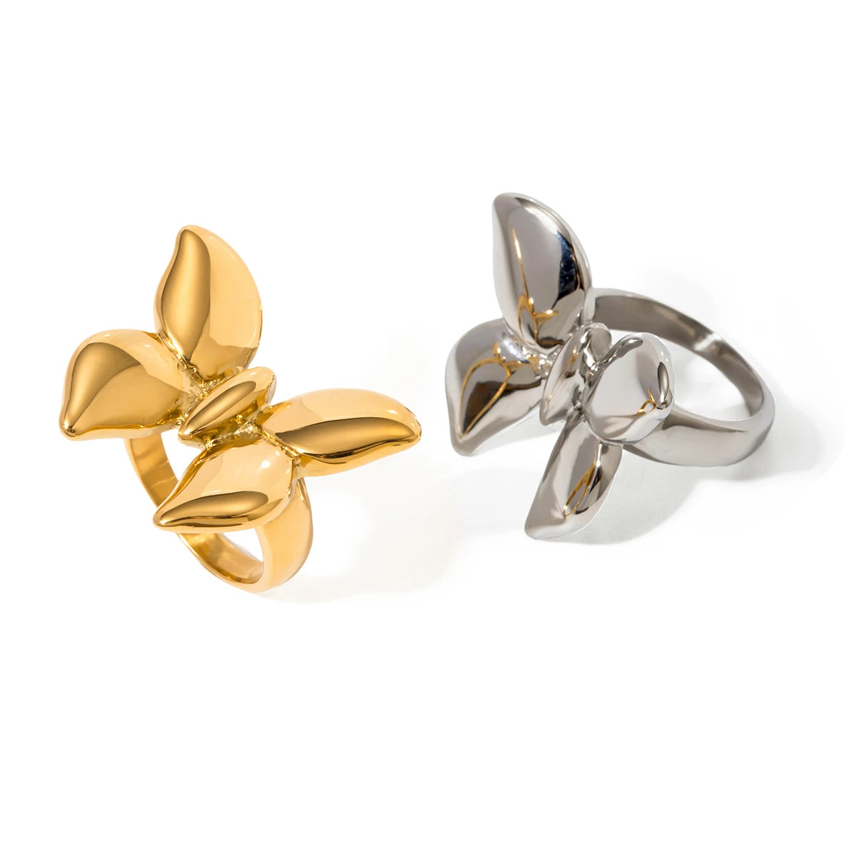 J&D Jewelry Butterfly Smooth Surface Ring 18K Gold Plated Stainless Steel Ring Glossy Ring for Woman and Gift