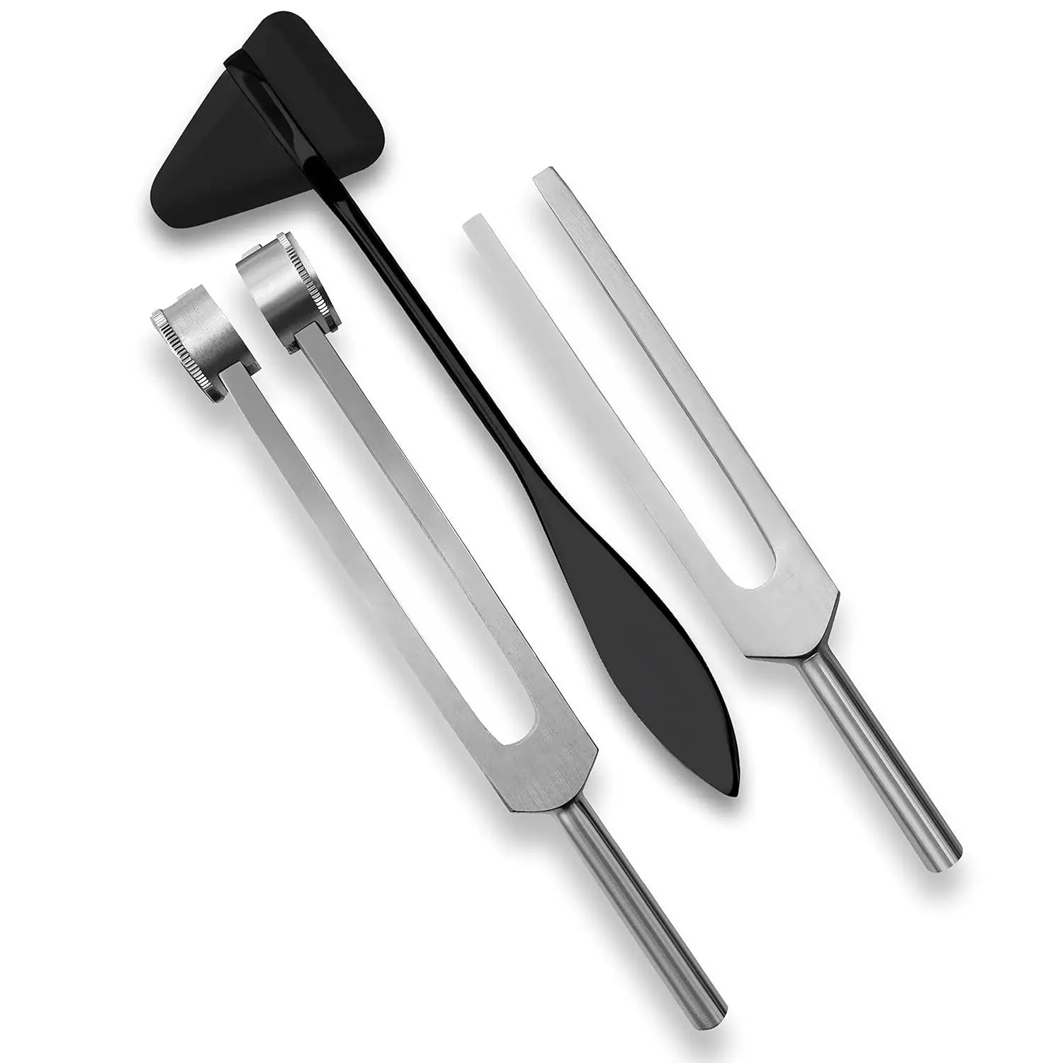 Set of 3 Pcs Aluminum Sensory Tuning Forks C 128 512 + Taylor Percussion Hammer Mallet Superior Diagnostic Kit