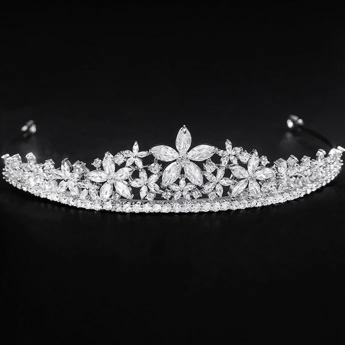 Wholesale JR Brand Women's Large Brass Crystal Headband Flower Bride Crown with Gold/Nickel Finish for Wedding Hair Accessories
