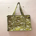 Artisan Kantha Quilted Cotton Tote Bags Recycled Fabric Summer Daily Use Handmade Zipper Closure Chains
