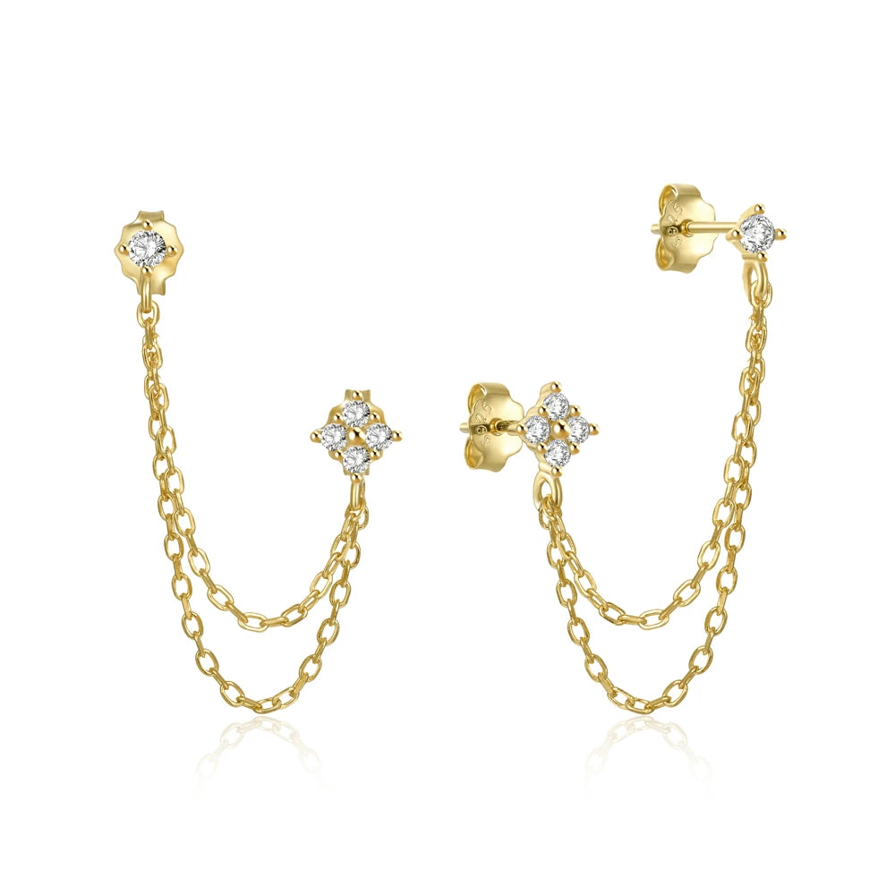ROXI 18k Gold Plated Ear Bone Clip Ear Buckle Clip Double Tassel Chain Single Ear Stud Earrings MegaBDM