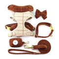 2024 Pet Supplies Adjustable Dog Collar Leash Harness Adjustable Custom Safety Luxury Tweed Twill Pet Dog Harness Set
