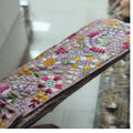custom made floral designed on purple base fabric machine embroidered laces in various designs and colours for wedding dresses
