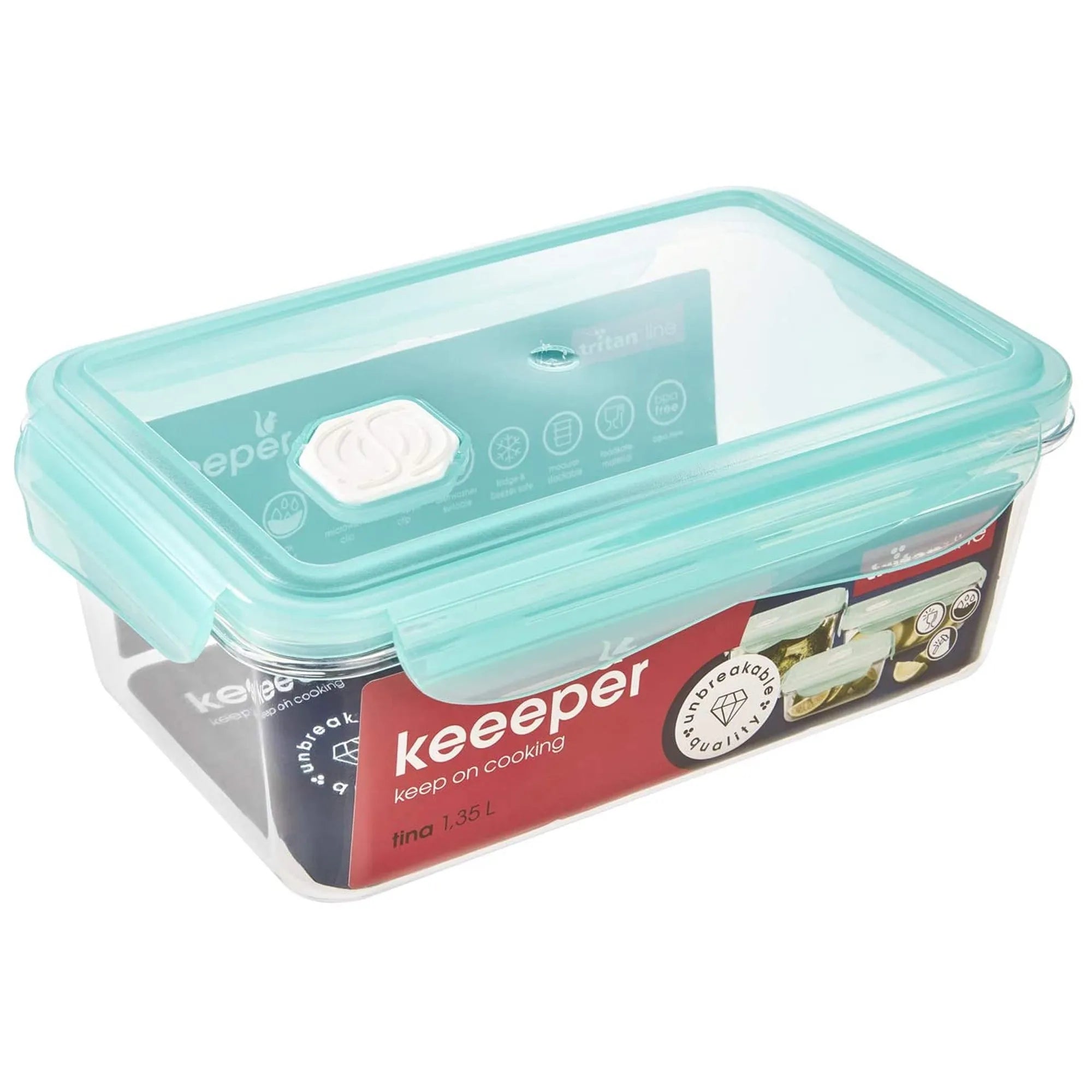 Fresh food storage container with click closure 22.5 x 13.5 x 8.2 cm 1.35 l Tritan tub Aquamarine (green)