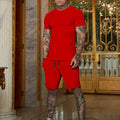 Custom Men's Summer Casual Solid Color Breathable Comfortable 100% Cotton 2-Piece T-Shirt and Shorts Set