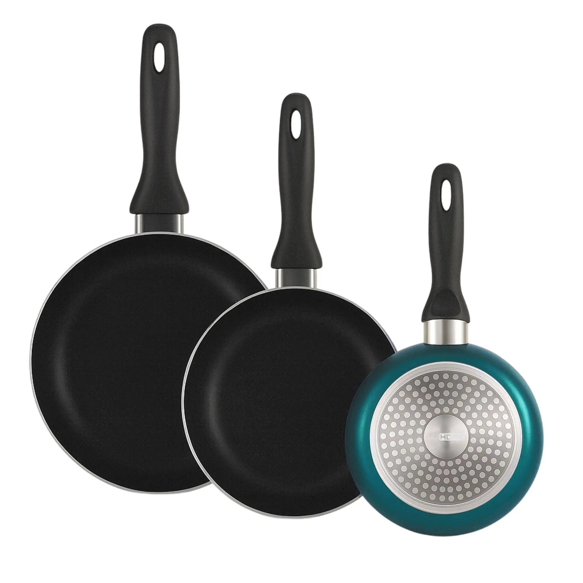 Well Home Set of 3 Frying Pans 162024cm Made of Pressed Aluminum in Metallic Blue