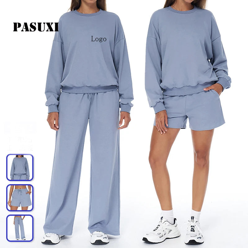 PASUXI Women's Autumn Athleisure Set High-Waist Wide-Leg Jogger Sweatsuit 2-Piece Lounge Tracksuit for Running Fitness Yoga