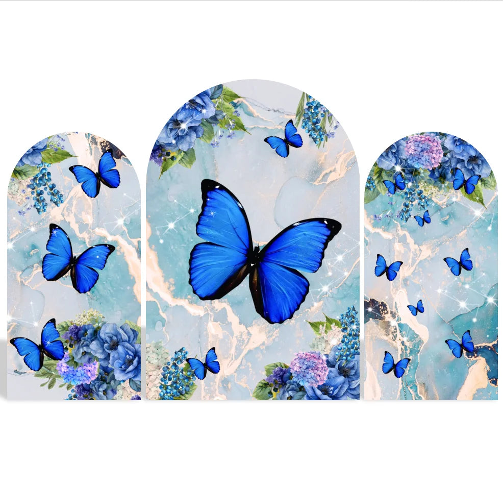 3pcs Set Butterfly Floral Chiara Arch Backdrop Covers Tension Fabric Royal Blue Flower Arch Photo Booth Backdrop for Baby Shower