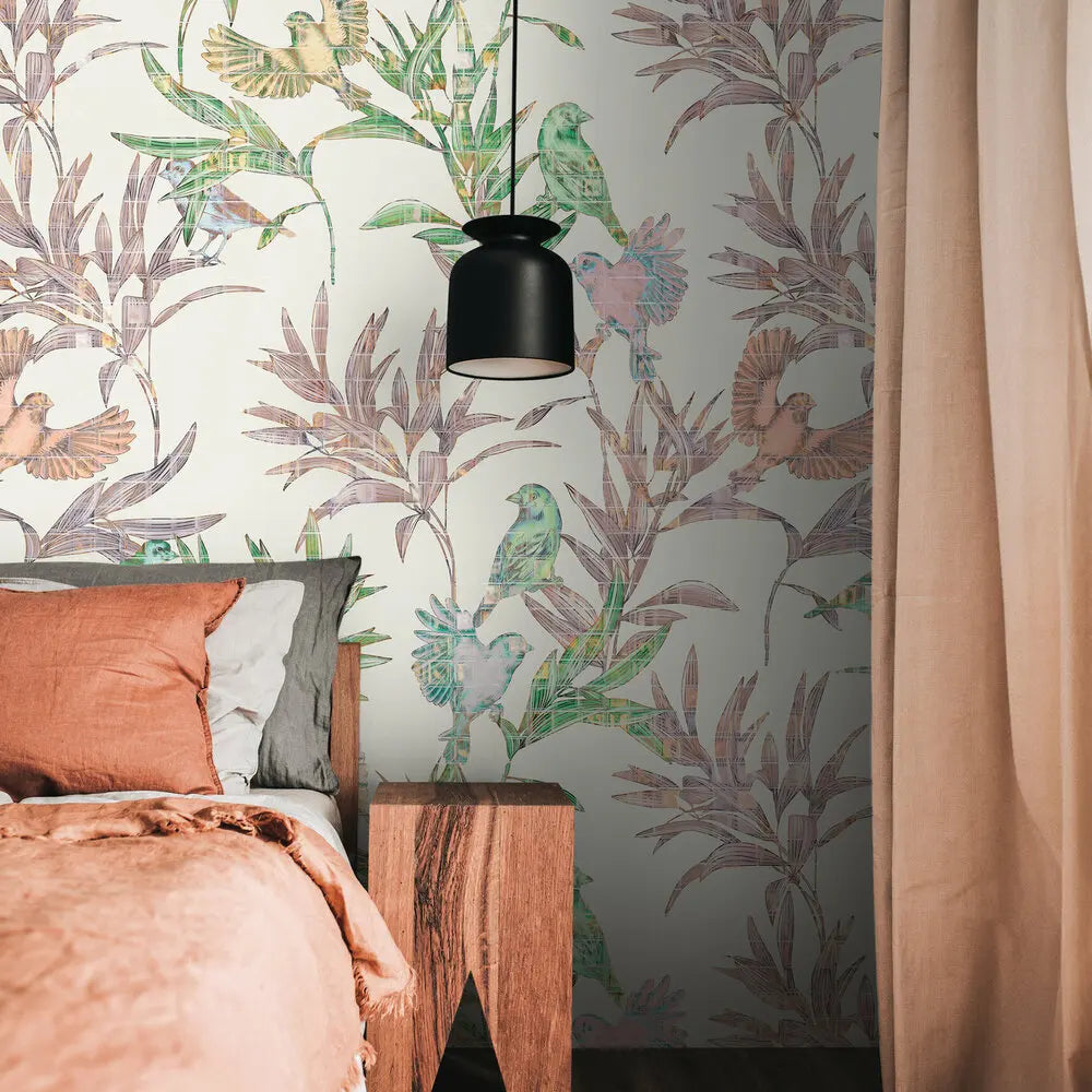 Made in Germany Photo Wallpaper Murals Bird Coloured White Green Violet Non Woven Vinyl Wall Mural Leaves Scenic - 159 x 280 m