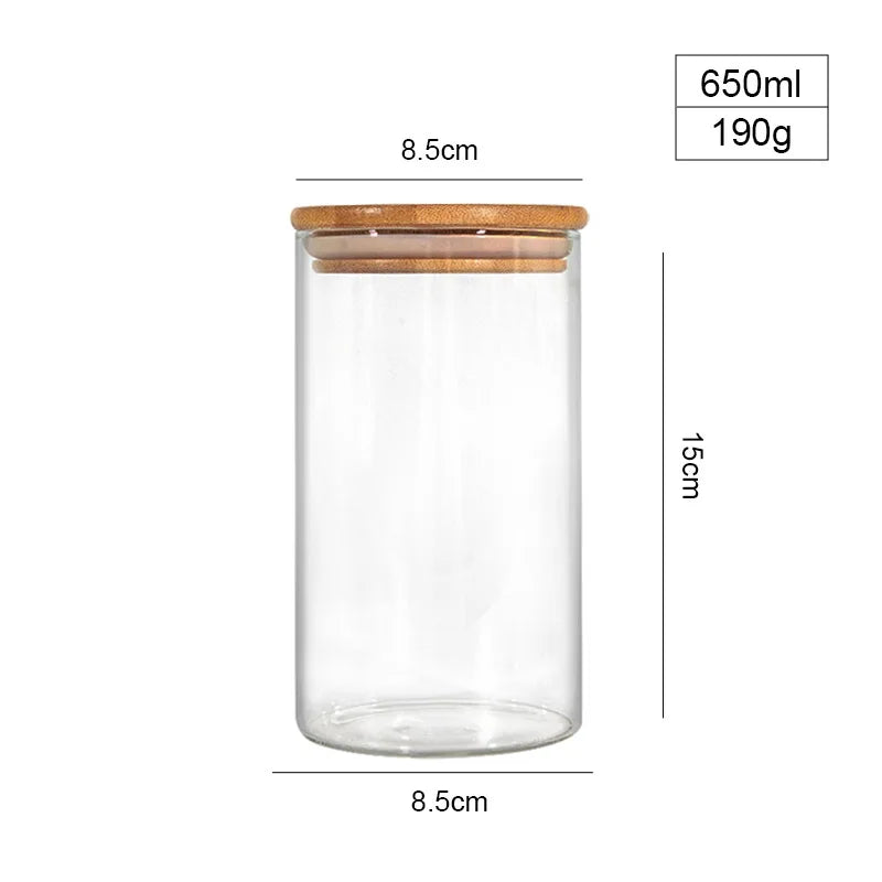 Kitchen Organizer 650ml Large Round Empty Borosilicate Glass Food Storage Jar with Bamboo Lids for Coffee Tea Spice