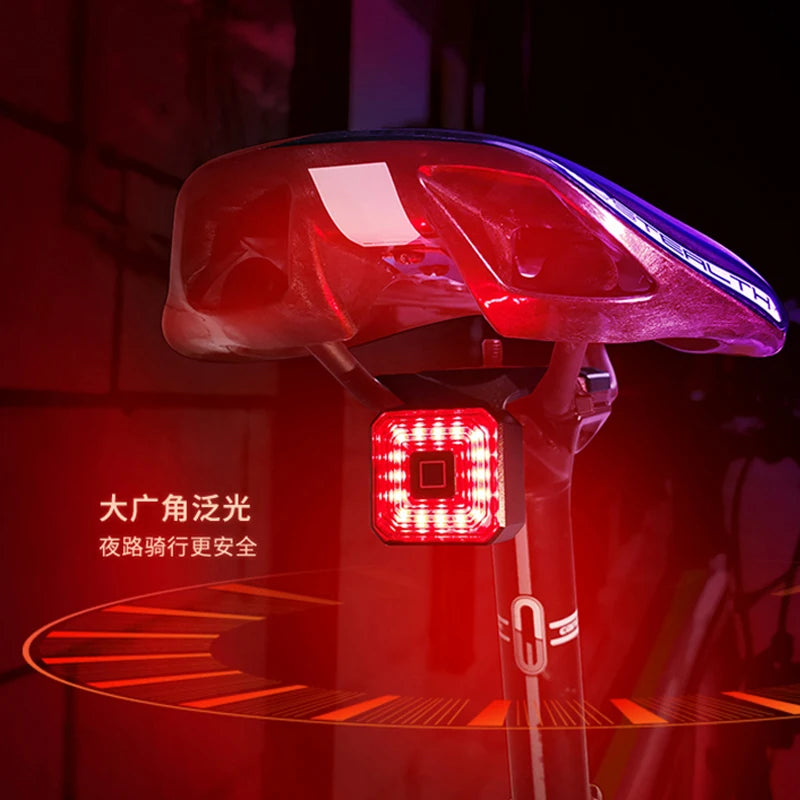 Bicycle Brake Smart Tail Light Rechargeable LED IP4 Waterproof Night Riding Warning Light Cycling Equipment