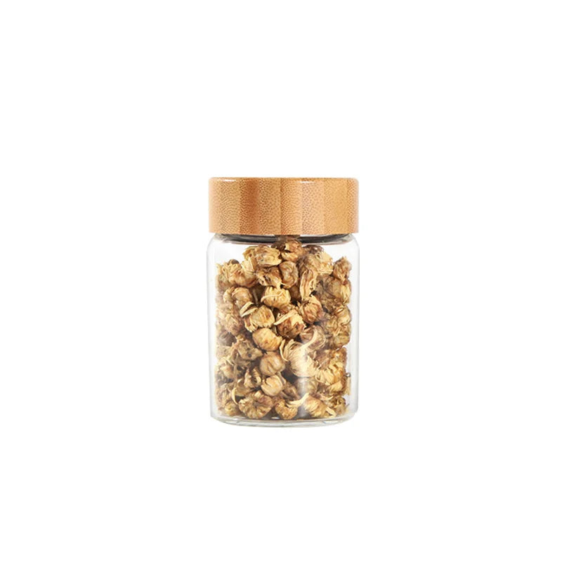 Factory Wholesale in Stock 130ml Round Shape Empty Clear Glass Food Storage Jar with Bamboo Lids