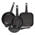 Bergner Set of 2 Frying Pans 2024cm + Grill Pan 28x28cm + Wok 30cm in Cast Aluminum Copper Black