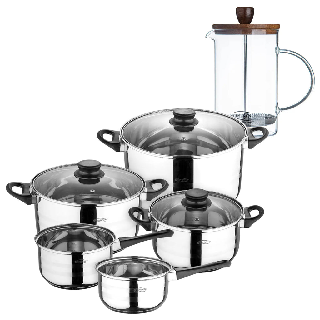 San Ignacio Eight-Piece Cookware Set + Borosilicate Glass French Press Coffee Maker 15.8x10x18.8cm NOIA San Ignacio