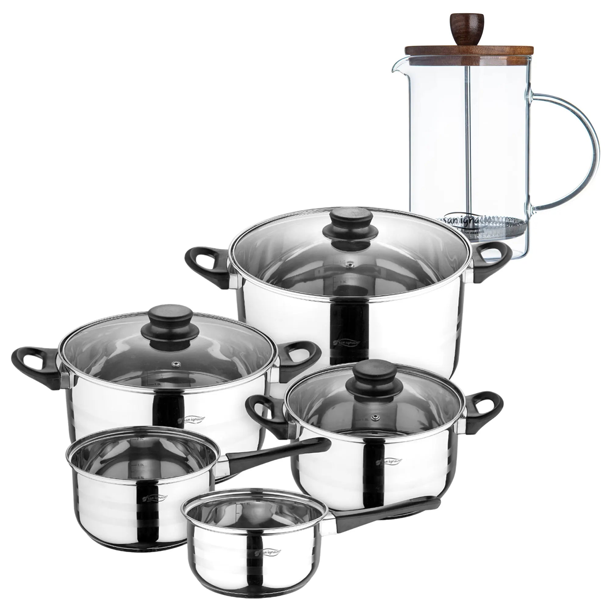 San Ignacio Eight-Piece Cookware Set + Borosilicate Glass French Press Coffee Maker 15.8x10x18.8cm NOIA San Ignacio