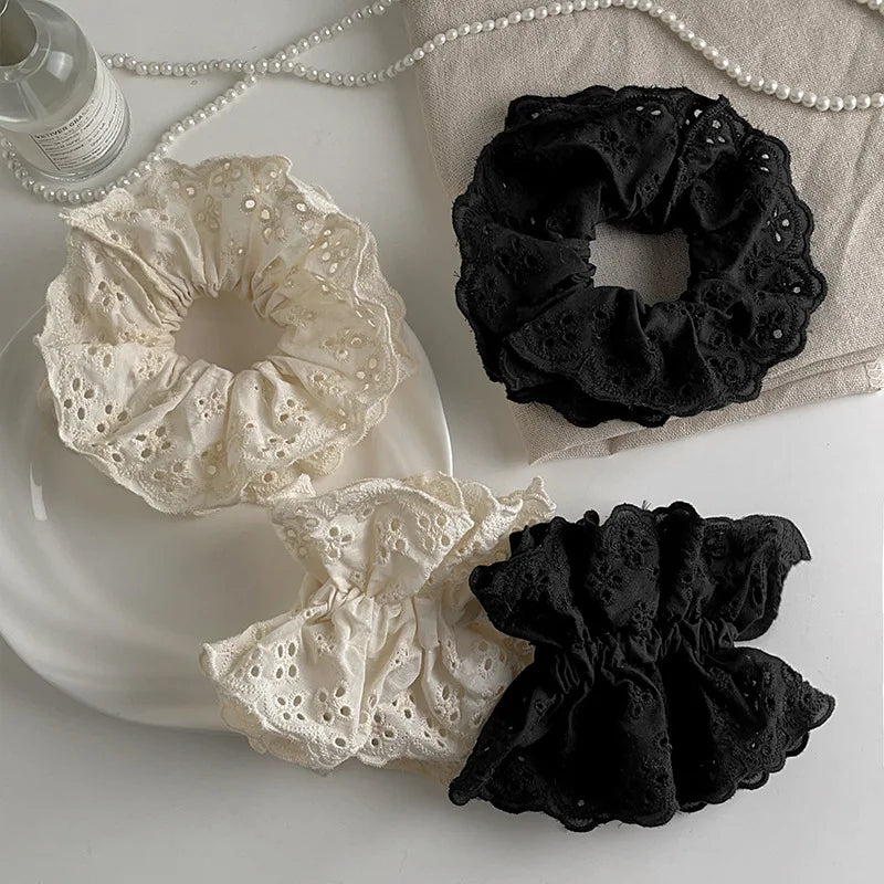 PT046E Hot Sale Four-layer Scrunchies Lace Scrunchie Fluffy Large Colon Scrunchie Bun Head Ponytail Hair Flower for Girls