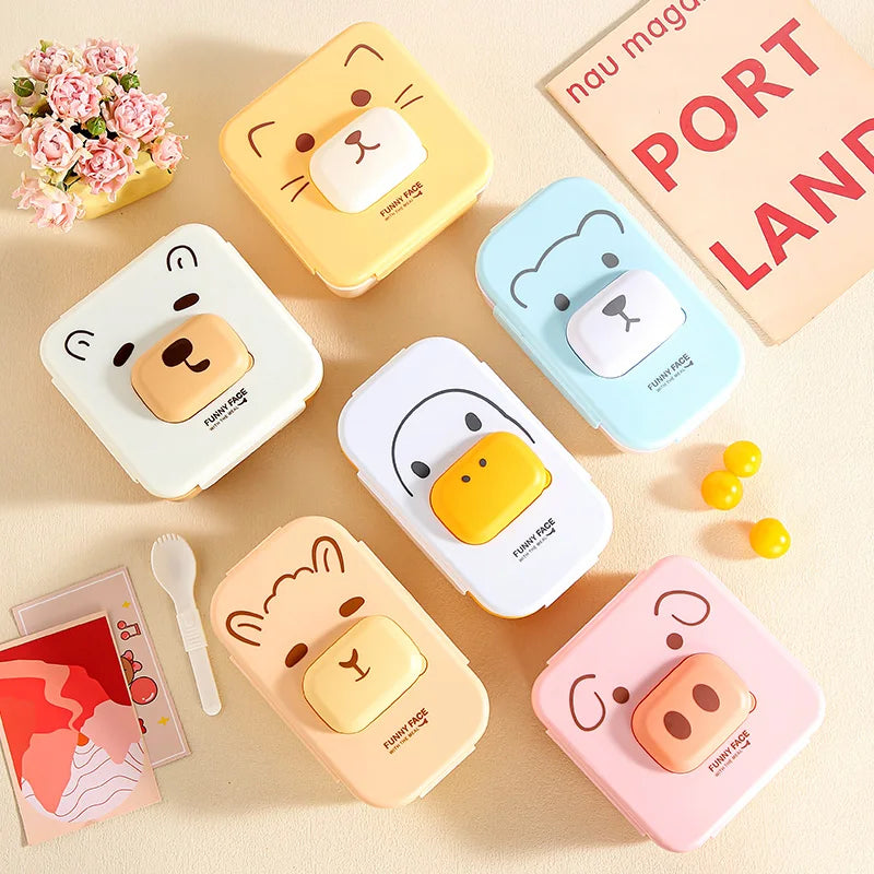 Factory Wholesale BPA Free Cartoon-Shaped Portable Lunch Box for Kids Microwavable Food Container with Dividers Sauce Box Spoon