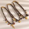 Dreamshow Fashion Fabric Chain Necklace Bow Heart Charm Jewelry Gold Plated Stainless Steel Necklace MegaBDM